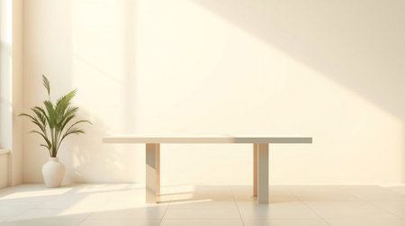 Empty white wooden bench in modern living room.3D rendering.の写真素材