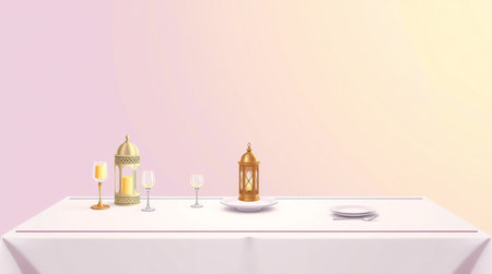 Luxury table with candles, plates and glasses. 3d renderingの写真素材