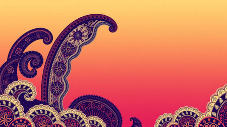 Oriental paisley pattern on orange background. Vector illustrationの写真素材