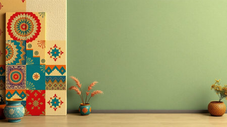 Interior of living room with decorative elements. 3D render.