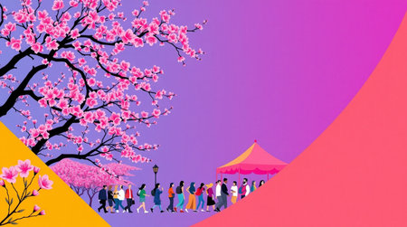 Cherry blossom spring festival background vector illustration. Happy Chinese New Year.