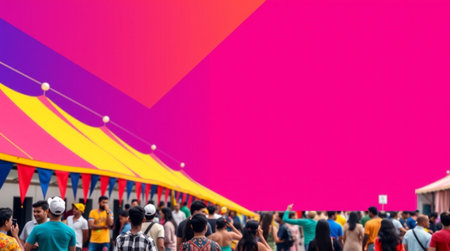 Abstract blurred background of people walking on the street in front of circus tent