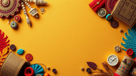 Flat lay of Indian festival Diwali background with copy space
