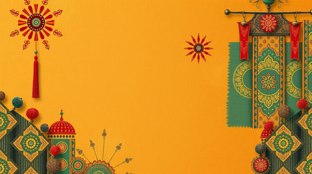 Indian festival dussehra background with traditional indian ornamentsの写真素材