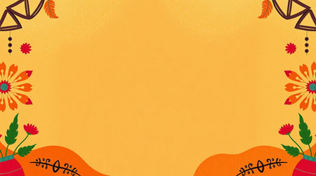 Flower frame on orange background with space for text. Vector illustration.