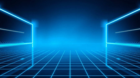 3D abstract background with neon lights. neon tunnel.space construction. 3d illustrationの写真素材