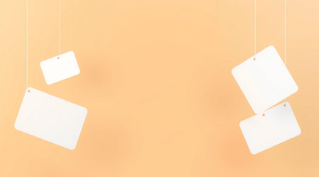 Blank price tags hanging on orange wall. 3d rendering.