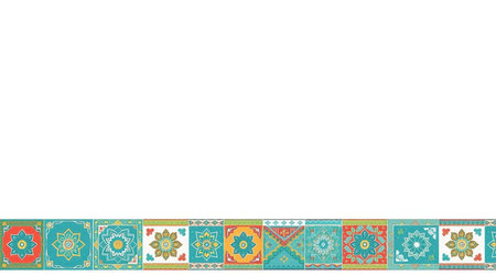 decorative border with oriental ornaments on a white backgroundの写真素材
