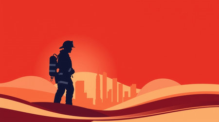 Silhouette of a man with a backpack on the background of the city