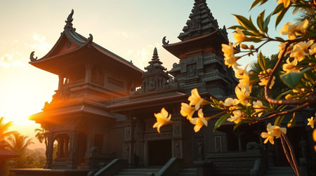 Beautiful temple in the morning,Thailand.Vintage styleの写真素材