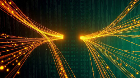 Abstract technology background with glowing lines and dots. 3D Rendering