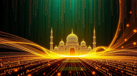 abstract technology background with mosque and binary code, eps10