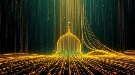 3d rendering of abstract technology background with glowing lines and dots.