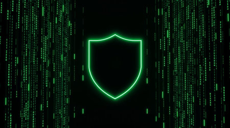 Cyber security concept. Shield with binary code. 3d illustrationの写真素材