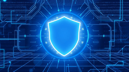 Protection shield and circuit board background. Cyber security concept. 3D Rendering