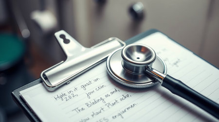 Stethoscope on a medical record. Medical concept. Selective focus