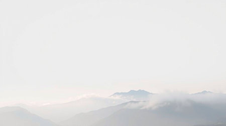 Foggy morning in the mountains. Panoramic view.の写真素材