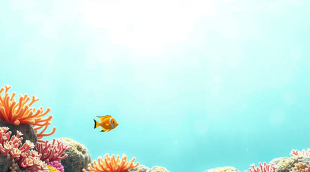 Underwater scene with coral reef and tropical fish. 3d renderingの写真素材