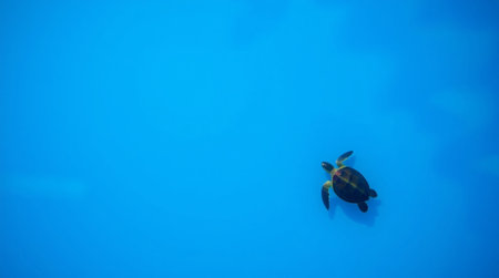 Turtle swimming in the blue water. Beautiful background.の写真素材