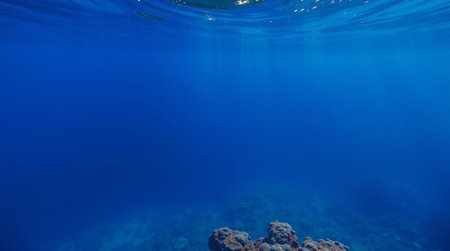 Underwater view of coral reef and sea water surface. Underwater backgroundの写真素材