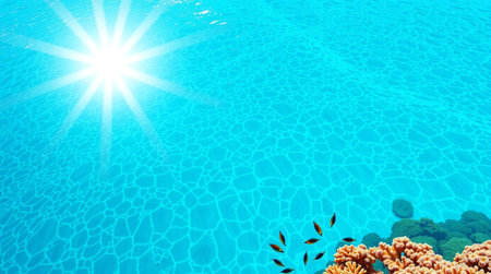 Underwater world with corals and tropical fish. 3d renderの写真素材