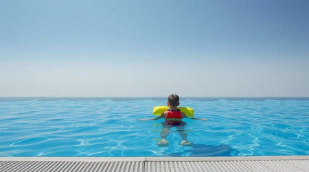 3D rendering of girl in swimming pool at summer vacation