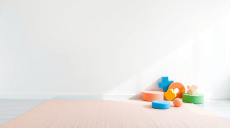 3d rendering of children's toys in a room with white wallの写真素材