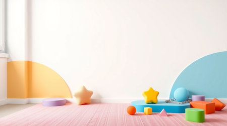 Colorful childrens wooden toys in the room. 3d renderingの写真素材