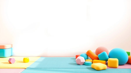 3d rendering of colorful children's toys in the room on the floorの写真素材