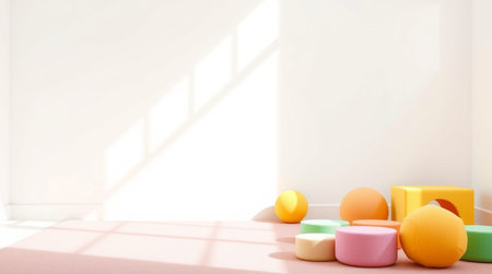 3d rendering of yellow and orange geometric shapes on a white backgroundの写真素材