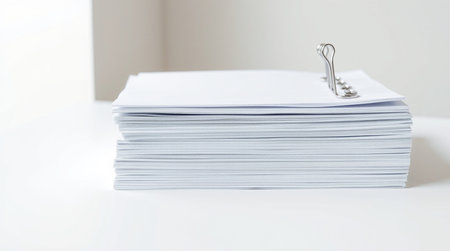 Stack of documents on the desk with paper clip, business concept.の写真素材