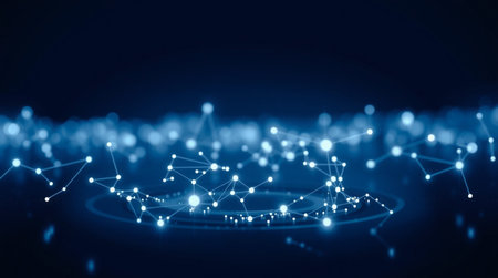 Connected dots on dark background. Technology concept. 3D renderingの写真素材