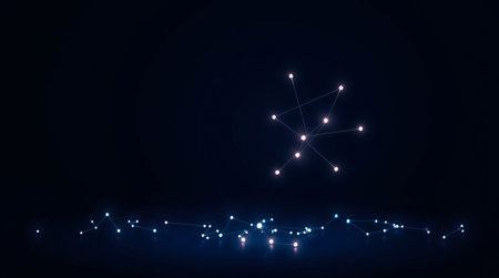 Abstract polygonal space low poly dark background with connecting dots and linesの写真素材