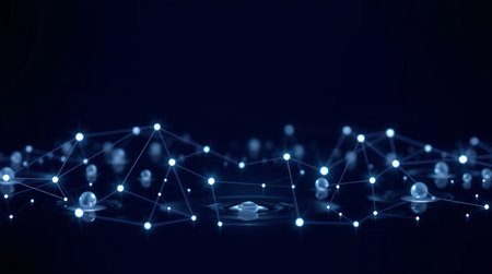 Abstract 3d rendering of connection lines and dots on dark blue backgroundの写真素材