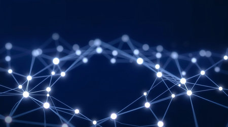 Connected dots and lines on blue background. Network connection concept. 3D renderingの写真素材