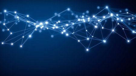 Abstract connection dots and lines on dark blue background. Technology concept. 3D Rendering