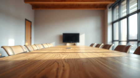 Interior of modern conference room with wooden table and chairs. 3d renderingの写真素材