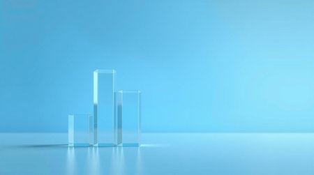 3d render of a glass bar chart on a blue studio background
