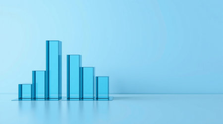 3d render of blue bar chart on blue background. Business growth concept.の写真素材