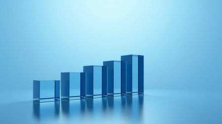 3d render of blue bar chart on blue background. Business success concept.の写真素材