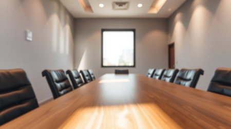 Wooden conference table and chairs in modern meeting room. 3d renderingの写真素材