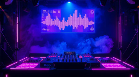 Mixer in nightclub with colorful lights and smoke. Nightlife conceptの写真素材