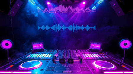 Dj mixes the track in the nightclub at night. 3d renderingの写真素材