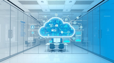 Cloud computing and networking concept. 3D rendering in blue toning