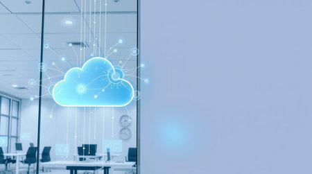 Cloud computing concept. 3d rendering double exposure blur background with mock up place