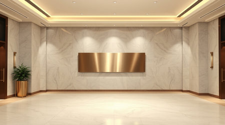 3d rendering of a modern office lobby with marble walls and floorの写真素材