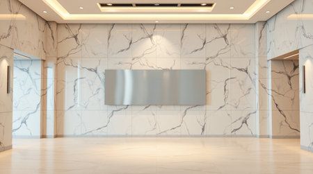 Interior of a modern office building with marble walls and floor. 3d renderingの写真素材