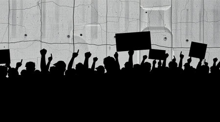 Silhouette of a group of people against the backdrop of a large industrial area