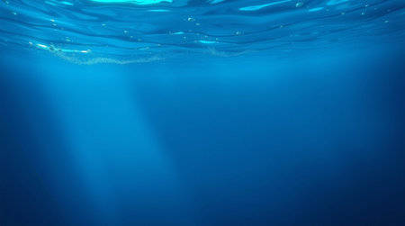 Underwater view of the sea surface. Underwater background. Underwater background