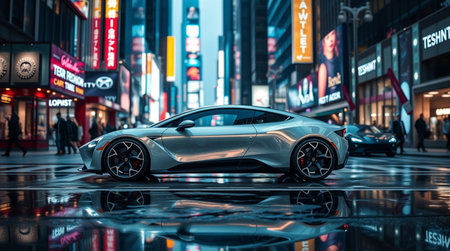 Luxury sports car in Times Square. It is a luxury sports car.